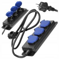 PRZEDŁUŻACZ LISTWA ZASILAJĄCA WARSZTATOWY 3 GNIAZDA Z KLAPKĄ IP44 KABEL 3m