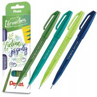 Pisaki pędzelkowe do kaligrafii ZESTAW Pentel Brush Pen 4 kolory