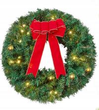 Wieniec świąteczny z kokardą, dekoracyjny wieniec na drzwi, 50cm K646