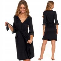 SZLAFROK DAMSKI WISKOZA PODOMKA WIĄZANY ELEGANCKI MORAJ KLASYCZNY CZARNY