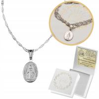 Pamiątka Pierwszej Komunii srebrny CUDOWNY MEDALIK z łańcuszkiem srebro 925