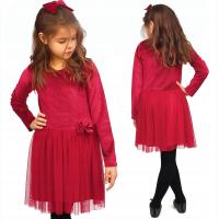 ELEGANCKA Sukienka TIULOWA Aksamit BROKAT RÓŻ