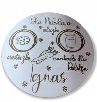 Drewniany biały Talerzyk dla Świętego Mikołaja