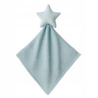 Przytulak gwiazdka z pieluszką muślinową- 30x30 cm, 0 +, niebieski