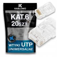 20X WTYK KOŃCÓWKI WTYCZKA RJ45 8P8C UTP CAT.6 KAT.6 UNIWERSALNE KABLOWO