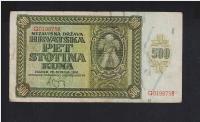 BANKNOT CHORWACJA -- 500 kuna -- 1941 rok