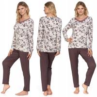 Piżama Damska Delikatna Koronka Wiskoza Długi Rękaw Spodnie MORAJ