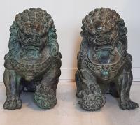Две китайские собачки фу бронзовая эпоха Цяньлун 1735-1796 - вес 14,6 кг
