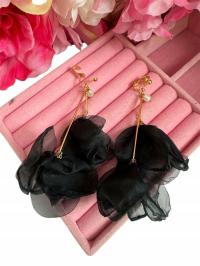 Klipsy do uszu długie materiałowe czarne zwiewne c39