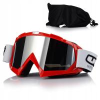 GOGLE MOTOCYKLOWE UNIT CZERWONE LUSTRZANA SZYBA NA MOTOR CROSS QUAD ATV