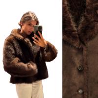 ZARA Piękna Krótka DWUSTRONNA Brązowa Kurtka Sztuczne FUTERKO LUX (M)