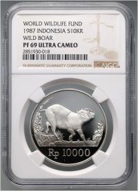 Indonezja, 10000 rupii 1987, Babirusa NGC PF69 Ultra Cameo