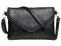 Torebka Damska CZARNA Kopertówka Łańcuch na Ramię Pasek EKO Skóra Krokodyla