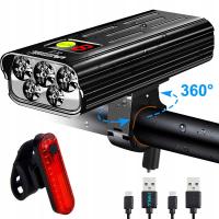 Lampka Rowerowa Zestaw Lamp Przód Tył Mocna 3000lm Zestaw Ładowana USB IPX5