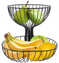 КОРЗИНА ДЛЯ ФРУКТОВ, ОВОЩЕЙ, МЕТАЛЛИЧЕСКАЯ КОРЗИНА, ЧЕРНЫЙ, 2 УРОВНЯ, ЛОФТ