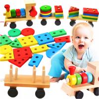 ПОЕЗД ДЕРЕВЯННЫЕ СТРОИТЕЛЬНЫЕ БЛОКИ РАЗВИВАЮЩИЕ ИГРУШКИ ДЛЯ ДЕТЕЙ ДЕРЕВЯННЫЕ