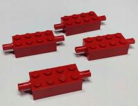 151e2. Lego 6249 Płytka 2x4 z osią czerwone - 4 SZT