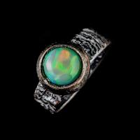 OPAL SZLACHETNY ETIOPIA SREBRO PIERŚCIEŃ TĘCZOWY BLASK SREBRNY