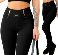 Ocieplane Legginsy Prążkowane THERMO Ciepłe Wysoki Stan ZIMOWE SUWAKI