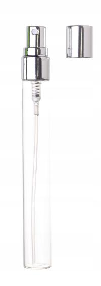 Fiolka szklana 10 ml ze srebrnym aluminiowym atomizerem i nasadką