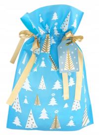 Worek Świąteczny Upominkowy Torba BŁĘKITNY LAS CHOINEK 20x30cm