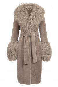 Ochnik Beżowy wełniany płaszcz z futrem FUTDW-0014A-91(Z25)
