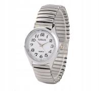 ZEGAREK DAMSKI MĘSKI WYGODNY NA GUMCE BRANSOLETA Srebrny ROZCIĄGLIWY Senior