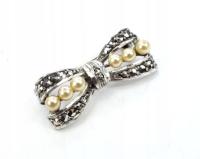 Vintage stara srebrna broszka markazyty kokardka