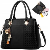 TOREBKA DAMSKA SKÓRZANA CZARNA ELEGANCKA TORBA SKÓRA EKOLOGICZNA MODNA