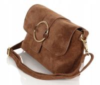 VERA PELLE Cudowna mięciutka zamszowa listonoszka na długim pasku S55