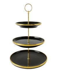 Patera porcelanowa trójpoziomowa czarno-złota LUXITO Aurina 34cm