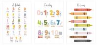 Набор из 3 плакатов A3 Монтессори образовательный алфавит цифры цвета различные узоры