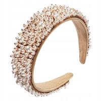 Opaska diadem szeroka bogato zdobiona perły perełki cyrkonie koraliki ślub