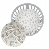 Prześcieradło koło 75 cm z gumką na okrągły materac Misie boho beż