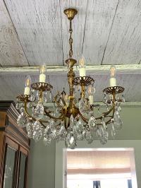 Francuski kryształowy Żyrandol 8-ramion, BRĄZ, sygnatura! Antyk Chandelier