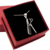 Naszyjnik Srebrny 925 na Prezent Dla Fryzjerki Nożyczki Nożyce Grzebień