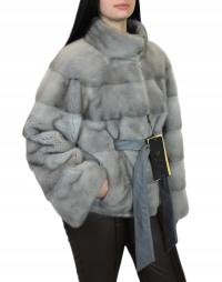 Elegancka kurtka z futra norek w kolorze szaro-stalowym
