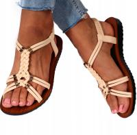 BELLA PARIS Sandały damskie beżowe płaski obcas