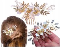 Grzebyk Ozdoba ŚLUBNA kwiaty do włosów złota ślub
