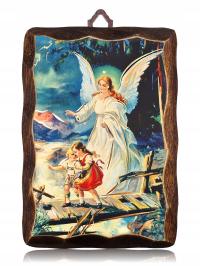 Икона изображение ангел-хранитель с детьми на дереве 12x16 см подарок причастие