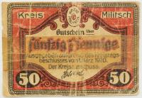 Notgeld Milicz Militsh in Schlesien Śląsk 50 pfennig fenigów 1920 rok