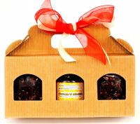 ZESTAW PREZENTOWY DUŻY 2 herbaty, MIÓD z OWOCAMI PUDEŁKO walizeczka WSTĄŻKA