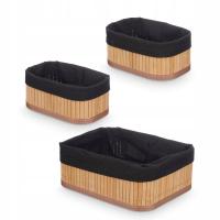 KOSZYKI ŁAZIENKOWE BAMBUSOWE NA KOSMETYKI ZESTAW KOSZYKÓW 3 sz. CZARNE