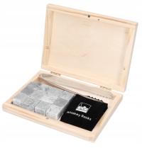 KAMIENIE DO WHISKY KAMIENNE KOSTKI STEATYT 12szt PUDEŁKO DREWNIANE SZCZYPCE