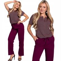 LORELAI Elegancki Wizytowy KOMBINEZON Błyszcząca Bluzka Zamek Jagoda