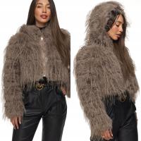 KURTKA DAMSKA ZIMOWA z kapturem krótka futrzana futerko pióra beżowa