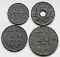 823. Generalna Gubernia, 1 - 20 groszy 1923-1939 - zestaw (4szt)