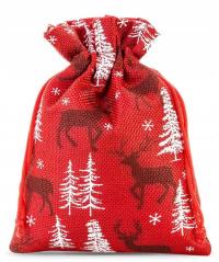 2x WOREK ŚWIĄTECZNY CZERWONY ''RENIFERY'' NA PREZENT JUTA 30x22cm