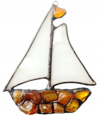 Парусник витраж янтарный большой корабль для подарка