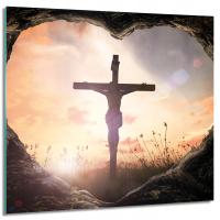 Картина на стену стеклянный Крест сердце Иисус 60x60